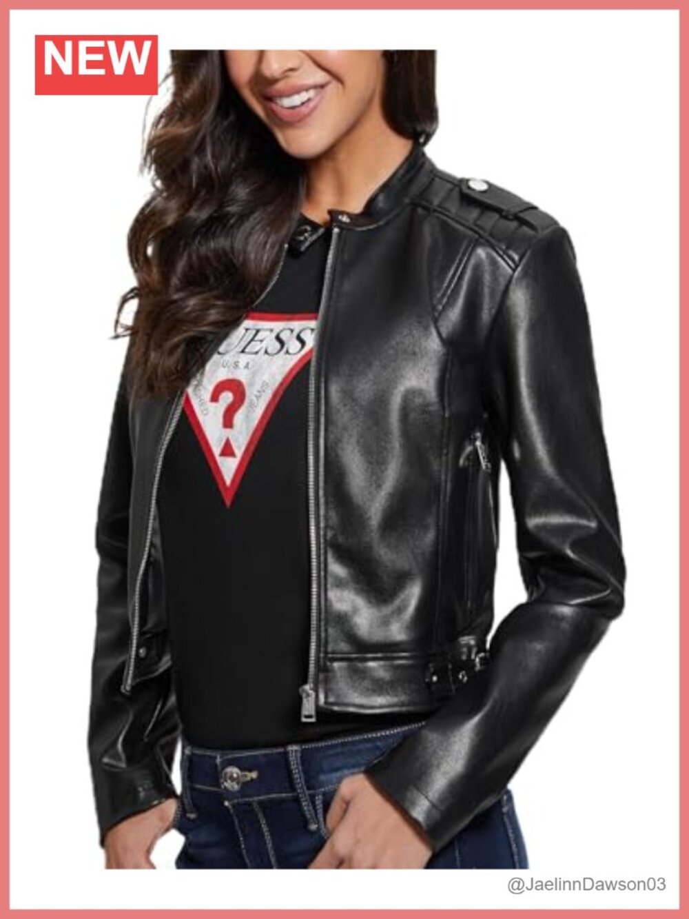 Faux Leather Fitted Moto Jacket Snap Mandarin Collar
